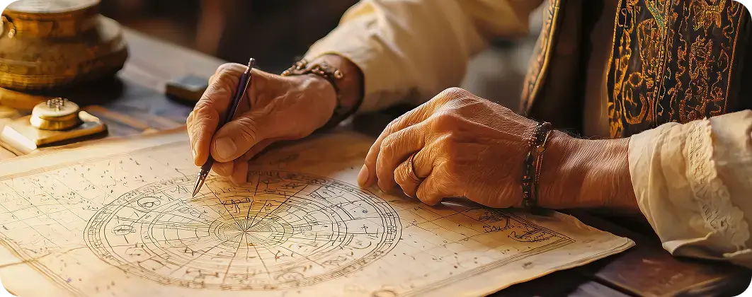 Hands crafting Astrological-chart-vintage-settings