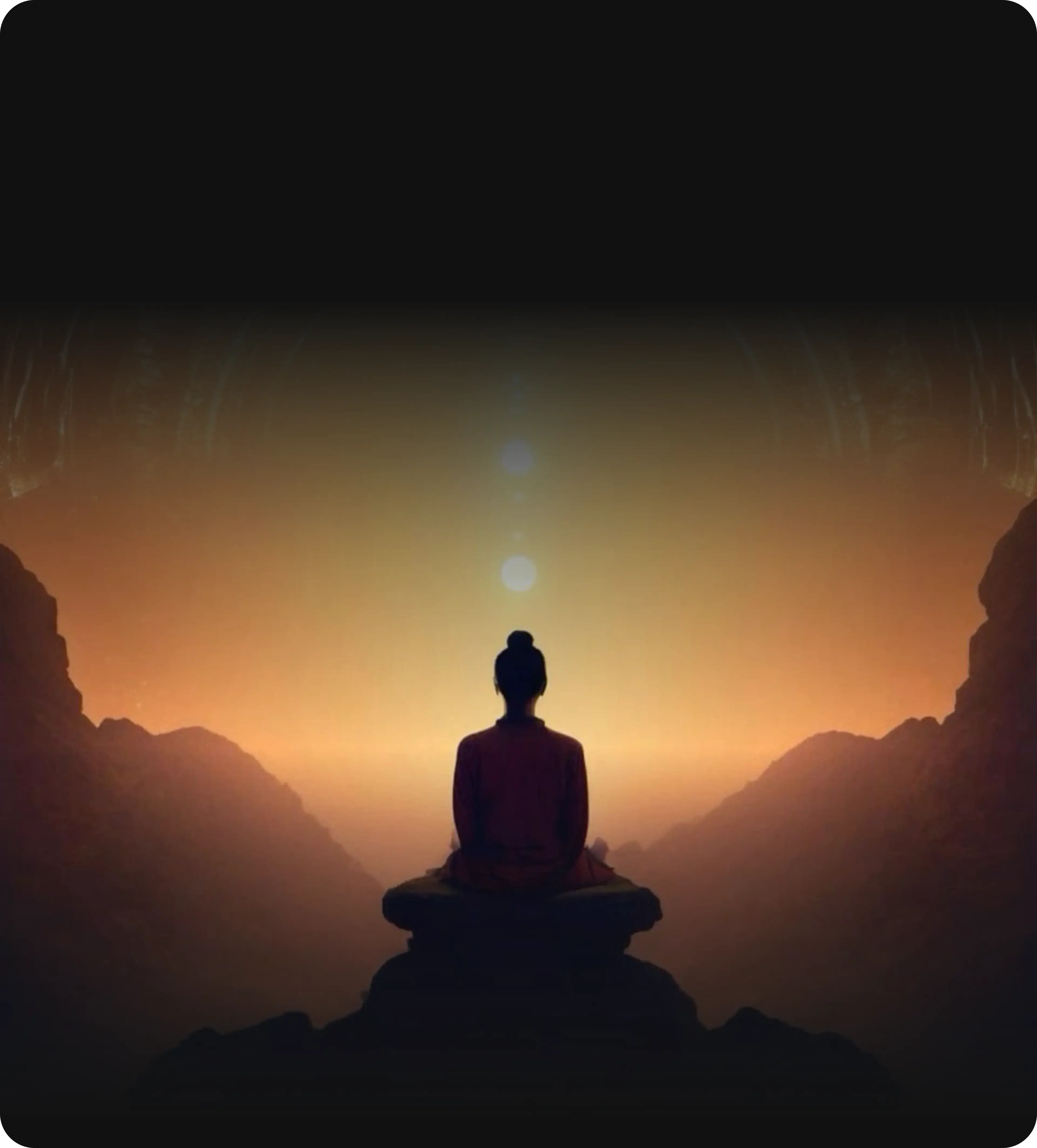 Meditating Buddha cosmic background for Why Choose Us section